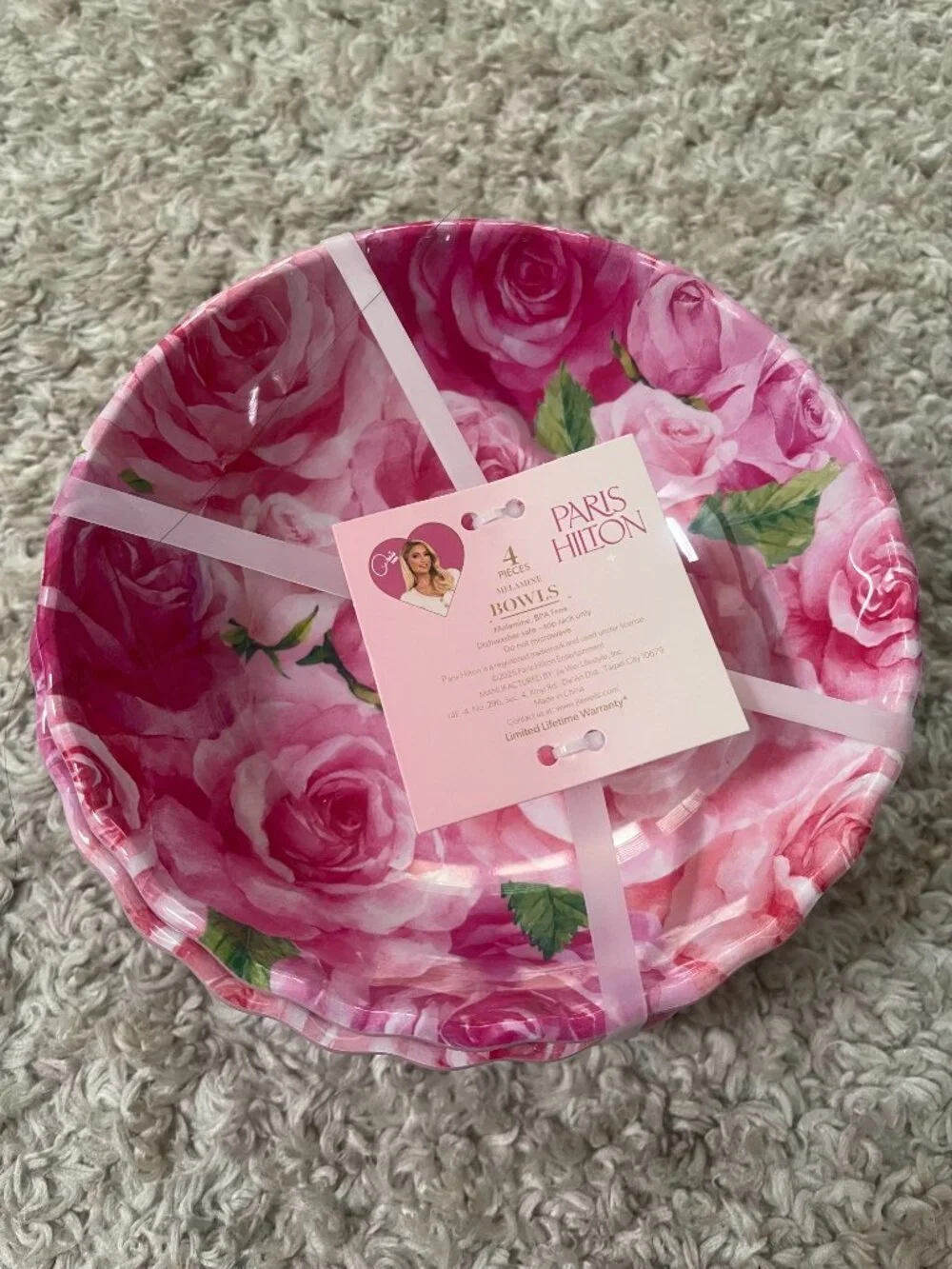 Paris Hilton Jadore Pink Rose Plates Bowls Set 8pc Scalloped Thats Hot